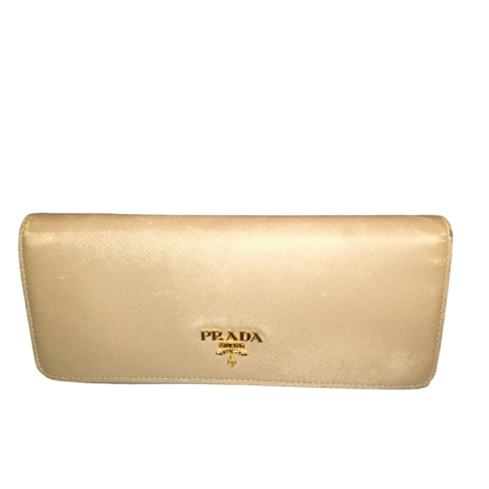 PRADA Grey Saffiano Leather Tessuto Bifold Long Wallet